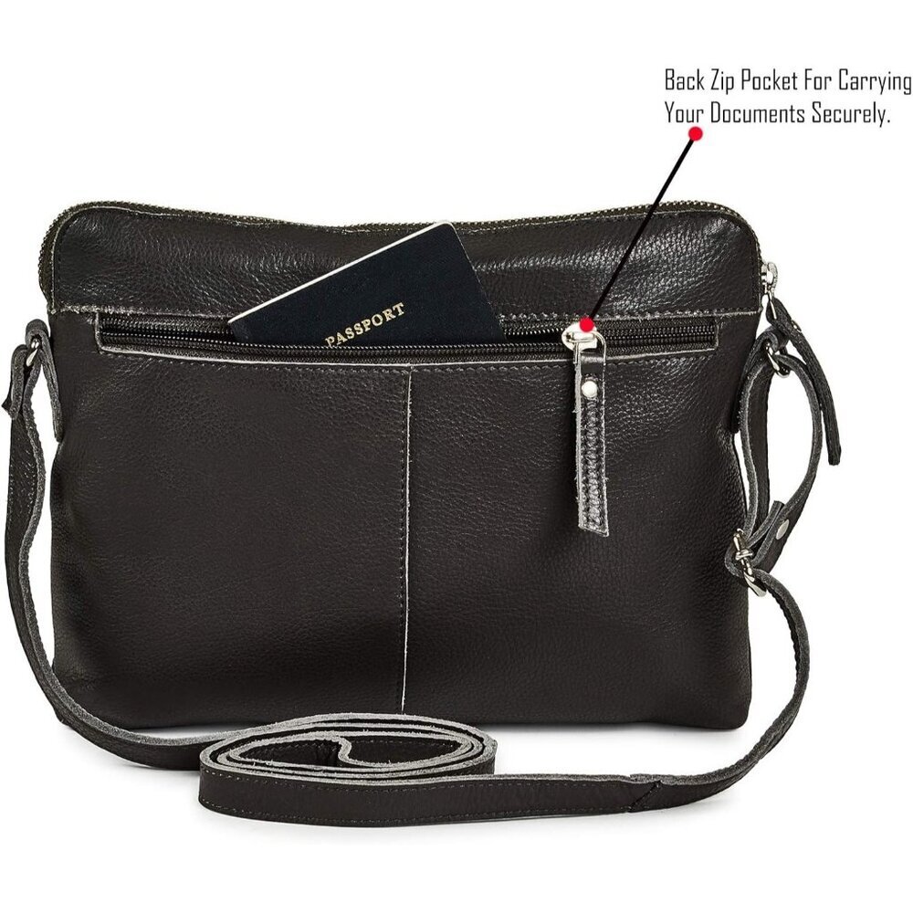Women Dark Grey Imported Leather Polyester Crossbody Shoulder Crossover Bag - Picture 5 of 6